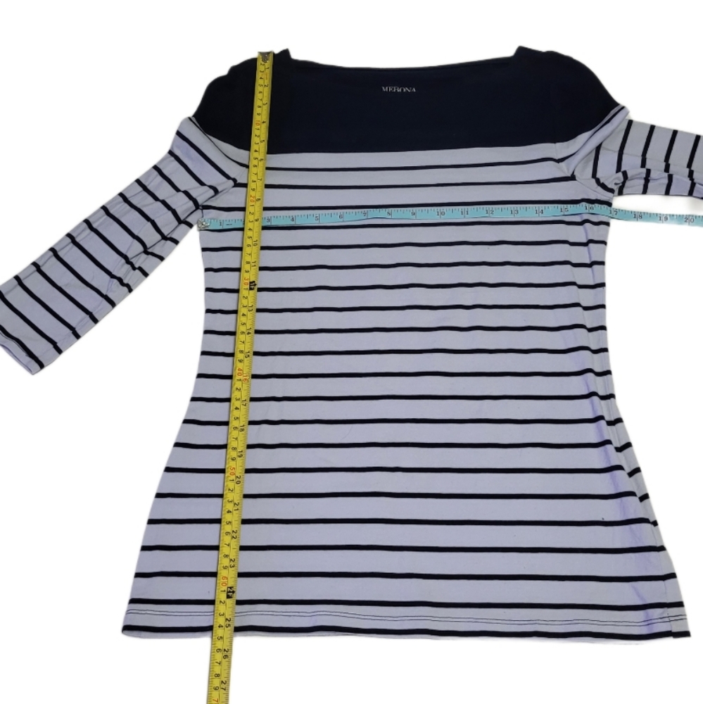 Merona Women's Size Medium 3/4 Sleeve  Striped  Top/Shirt  Blue & Gray - Picture 4 of 6